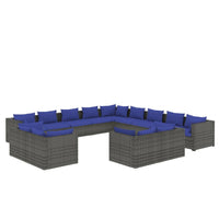 Set Divani da Giardino 13 pz con Cuscini in Polyrattan Grigio 3102910