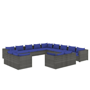 Set Divani da Giardino 13 pz con Cuscini in Polyrattan Grigio 3102910