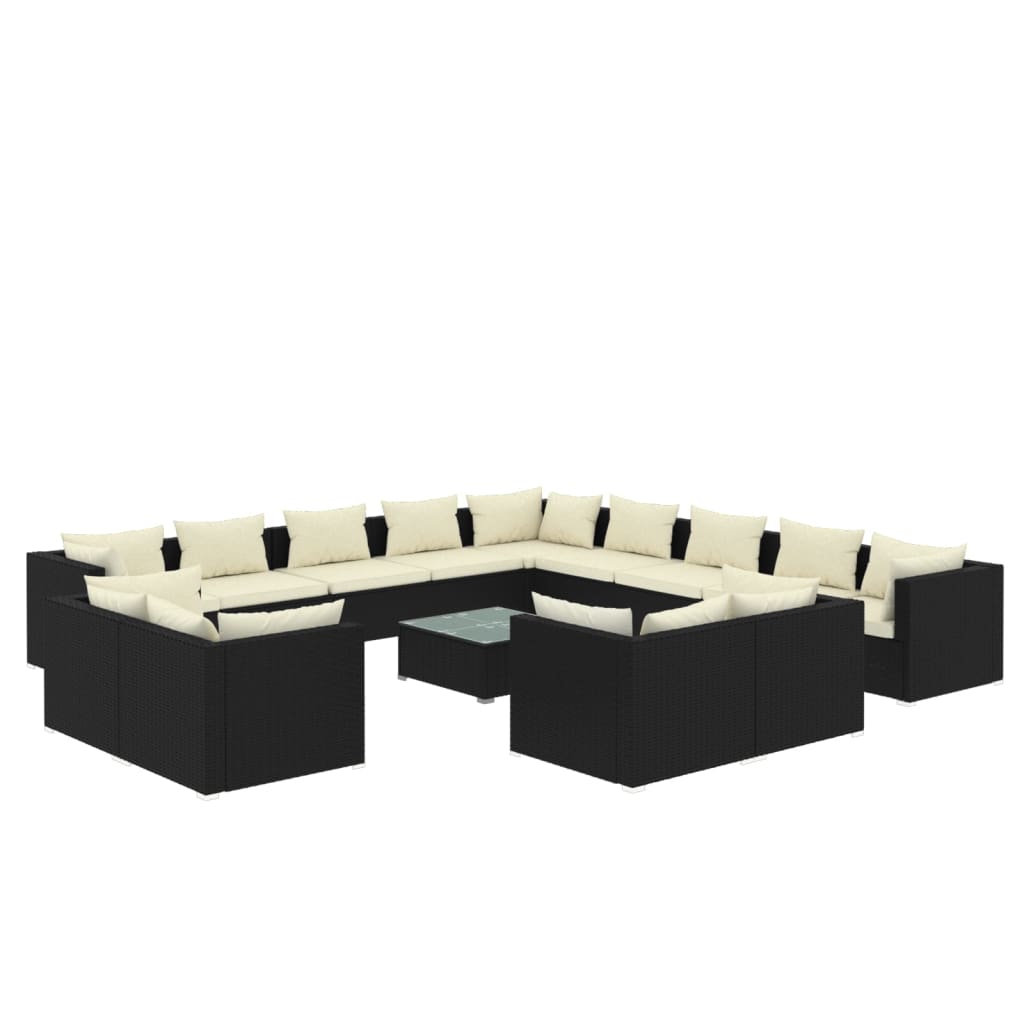 Set Divani da Giardino 14 pz con Cuscini in Polyrattan Nero 3102911