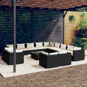 Set Divani da Giardino 14 pz con Cuscini in Polyrattan Nero 3102911