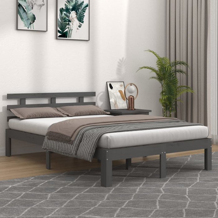 Giroletto-Struttura Letto Grigio in Legno Massello 200x200 cm 470217
