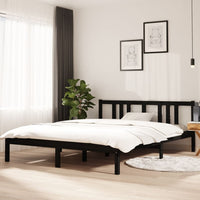 Giroletto-Struttura Letto Nero in Legno Massello 150x200 cm King Size 885199