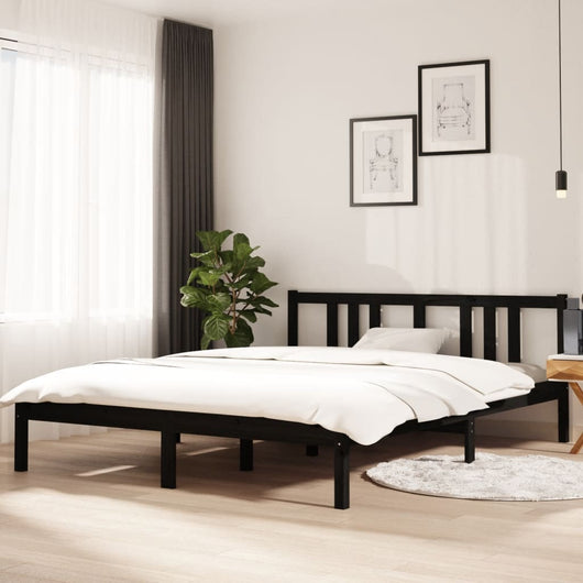 Giroletto-Struttura Letto Nero in Legno Massello 150x200 cm King Size 885199