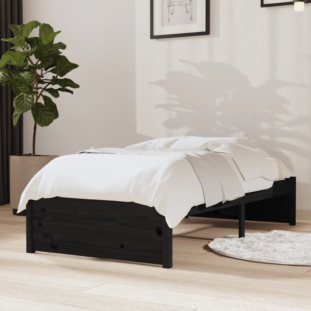 Giroletto-Struttura Letto in Legno Massello Nero 75x190 cm Small Single 488881
