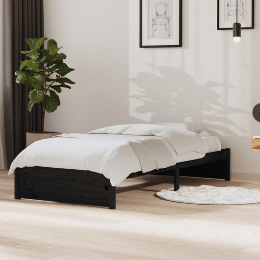 Giroletto-Struttura Letto Nero in Legno Massello 90x190 cm Single