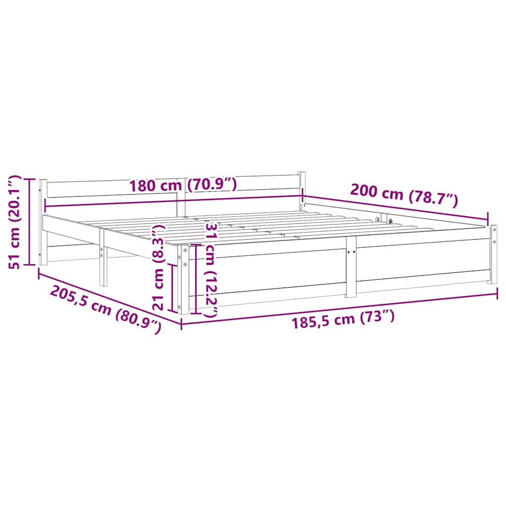Giroletto-Struttura Letto Bianco in Legno Massello 180x200 cm Super King 107003