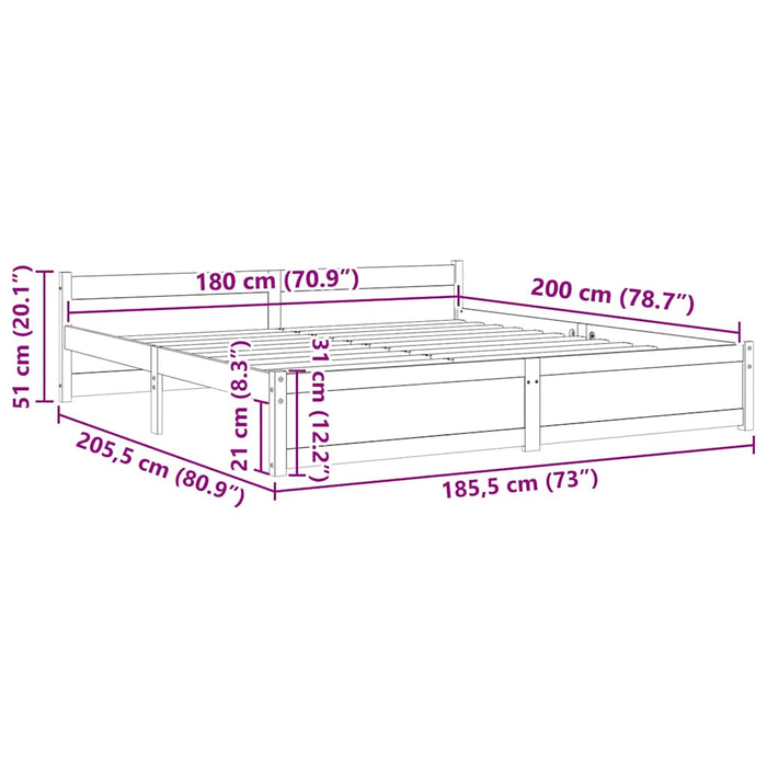 Giroletto-Struttura Letto Bianco in Legno Massello 180x200 cm Super King 107003
