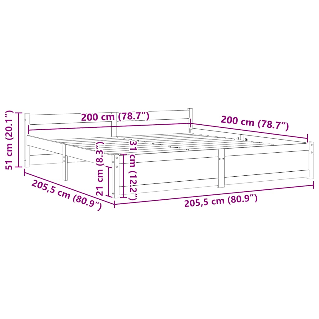 Giroletto senza Materaso Ambra in Legno Massello 200x200 cm 815067