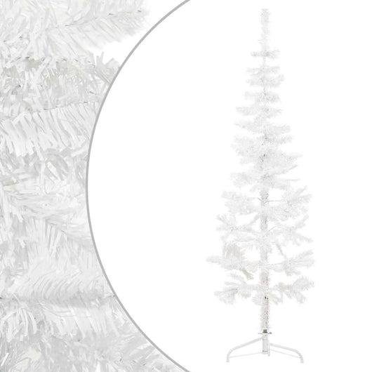 Albero Natale Artificiale Sottile a Met¨¤ Supporto-Albero Natalizio Bianco 180 cm