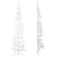 Albero Natale Artificiale Sottile a Met¨¤ Supporto-Albero Natalizio Bianco 210 cm