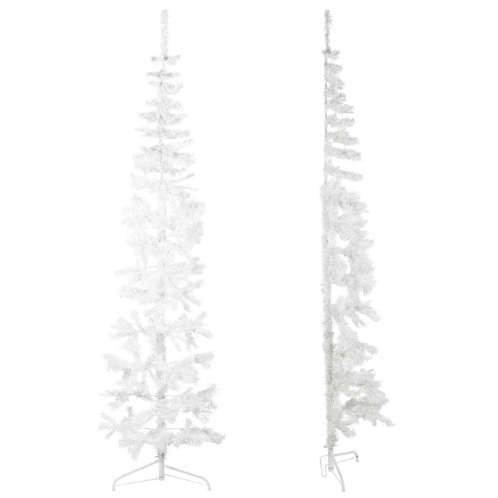 Albero Natale Artificiale Sottile a Met¨¤ Supporto-Albero Natalizio Bianco 210 cm