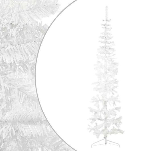 Albero Natale Artificiale Sottile a Met¨¤ Supporto-Albero Natalizio Bianco 240 cm