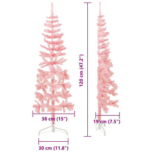Albero Natale Artificiale Sottile a Metà e Supporto Rosa 120 cm 344569