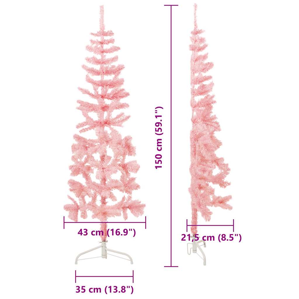 Albero Natale Artificiale Sottile a Metà e Supporto Rosa 150 cm 344570
