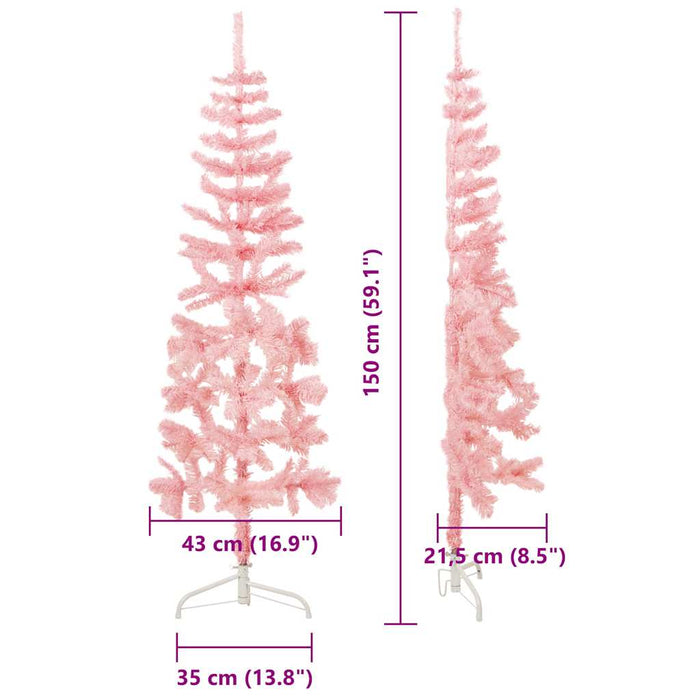Albero Natale Artificiale Sottile a Metà e Supporto Rosa 150 cm 344570