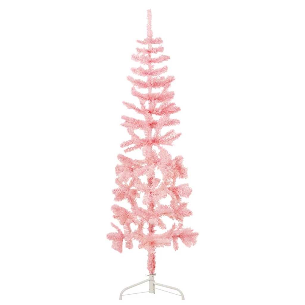 Albero Natale Artificiale Sottile a MetÃ  e Supporto Rosa 180 cm