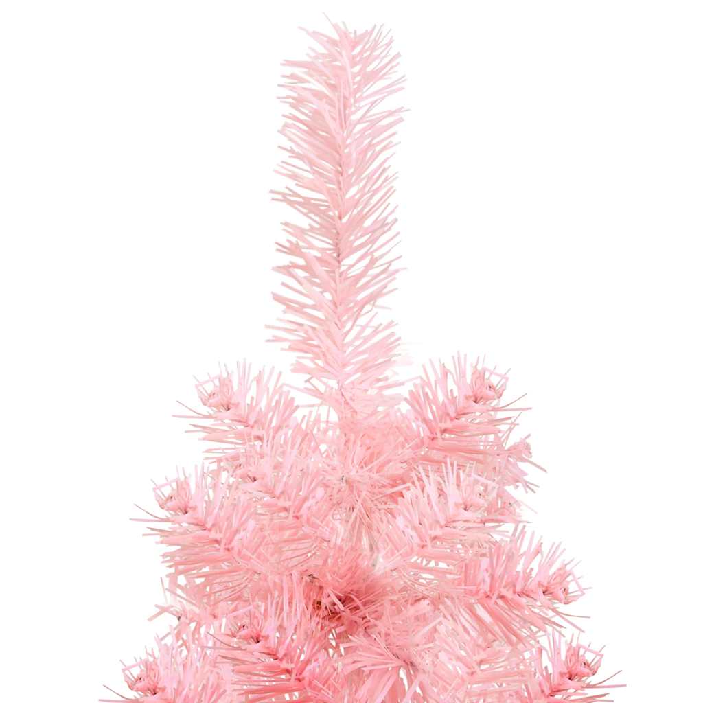 Albero Natale Artificiale Sottile a Met¨¤ e Supporto-Albero Natalizio Rosa 180 cm