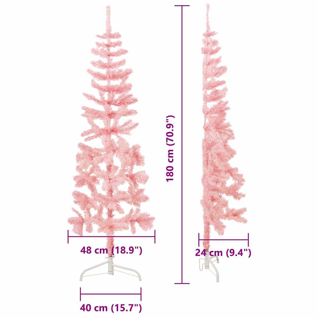Albero Natale Artificiale Sottile a Metà e Supporto Rosa 180 cm 344571