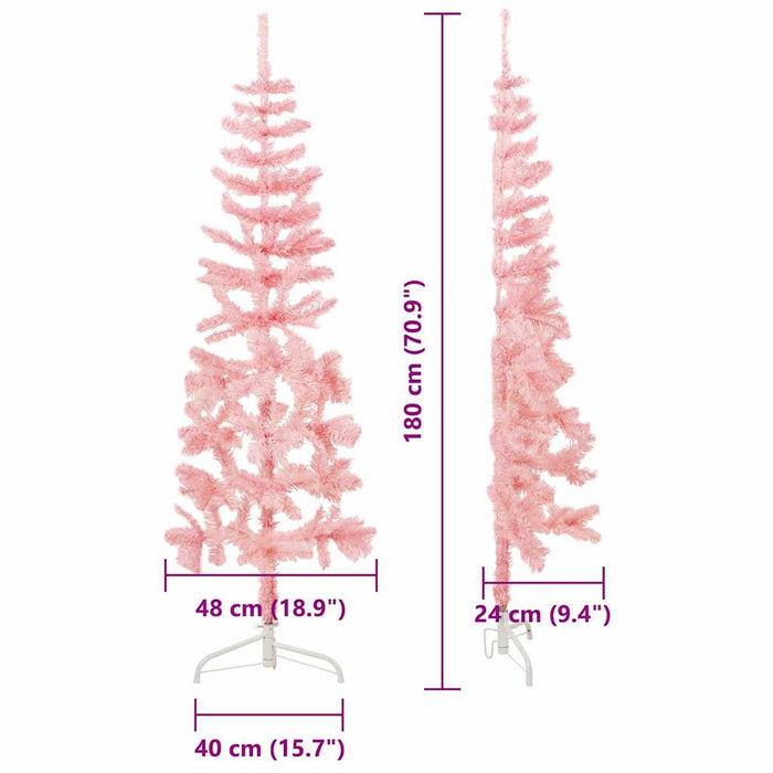 Albero Natale Artificiale Sottile a Metà e Supporto Rosa 180 cm 344571