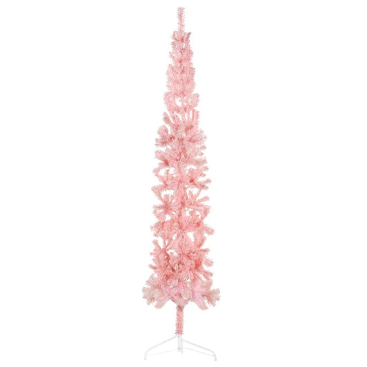 Albero Natale Artificiale Sottile a MetÃ  e Supporto Rosa 210 cm
