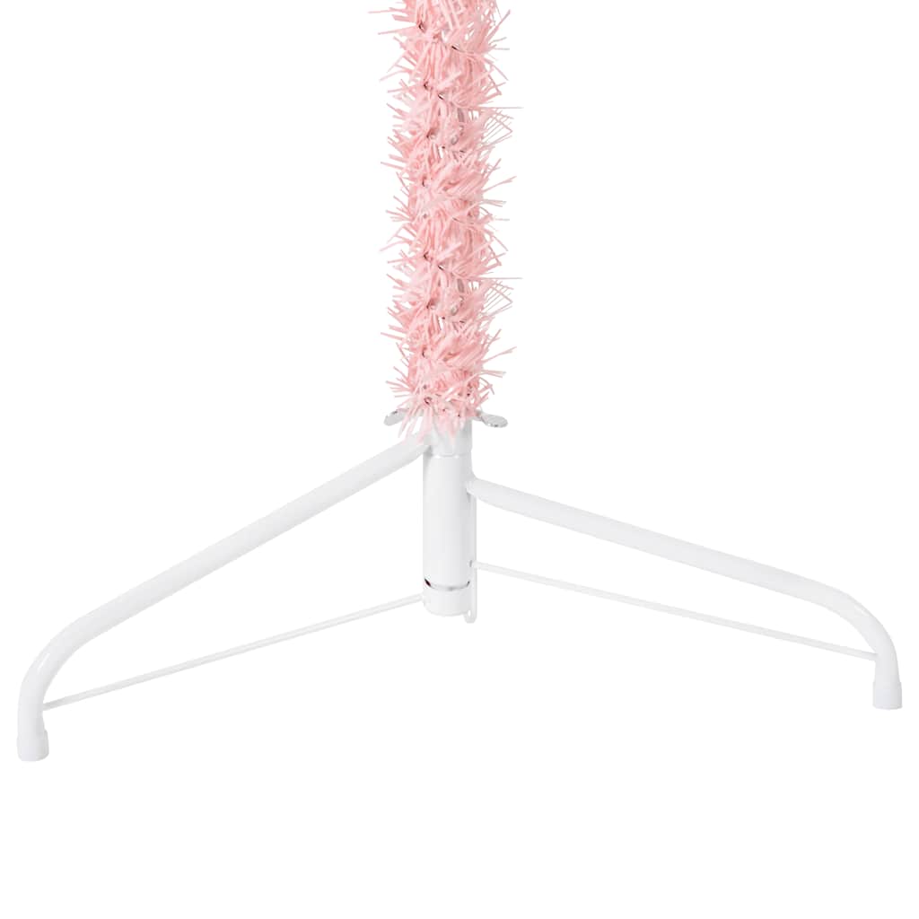 Albero Natale Artificiale Sottile a Met¨¤ e Supporto-Albero Natalizio Rosa 240 cm