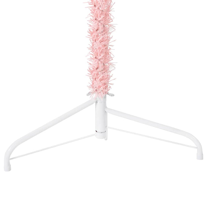 Albero Natale Artificiale Sottile a Met¨¤ e Supporto-Albero Natalizio Rosa 240 cm