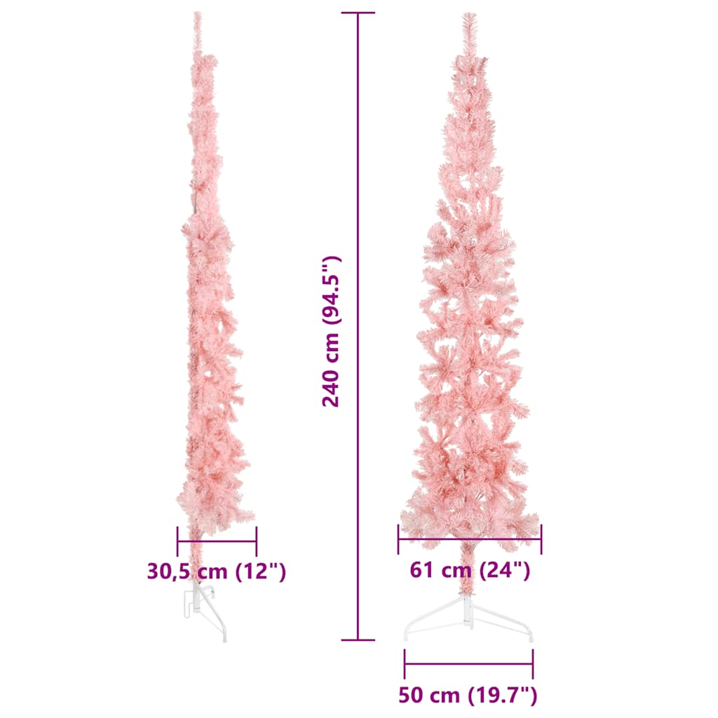 Albero Natale Artificiale Sottile a Metà e Supporto Rosa 240 cm 344573