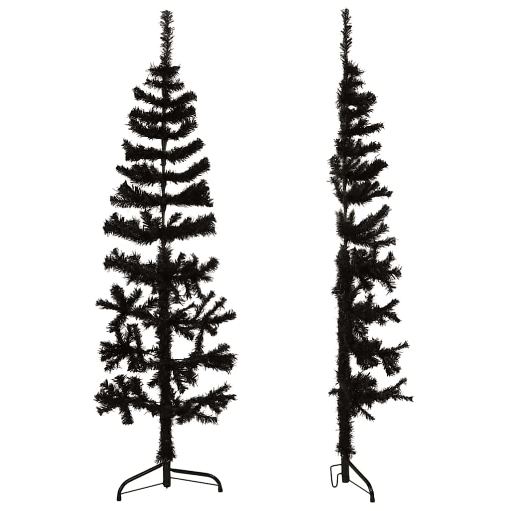 Albero Natale Artificiale Sottile a Met¨¤ e Supporto-Albero Natalizio Nero 120 cm
