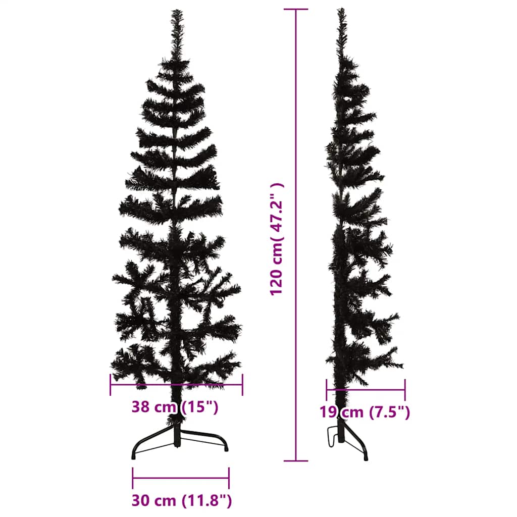 Albero Natale Artificiale Sottile a MetÃ  e Supporto Nero 120 cm