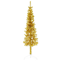 Albero Natale Artificiale Sottile a MetÃ  con Supporto Oro 120cm
