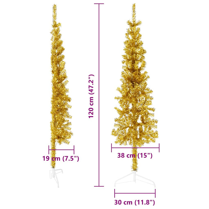 Albero Natale Artificiale Sottile a Met¨¤-Albero Natalizio con Supporto Oro 120cm