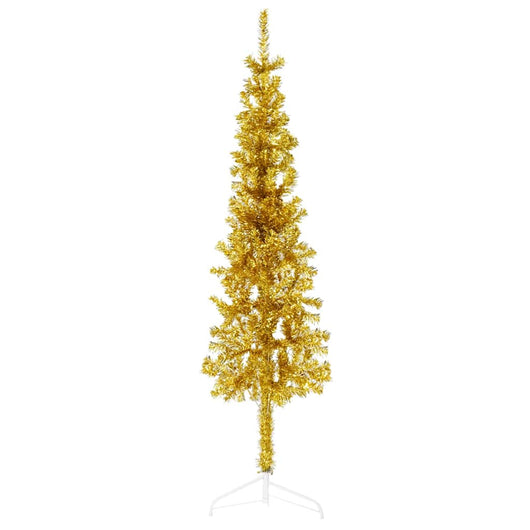 Albero Natale Artificiale Sottile a MetÃ  con Supporto Oro 120cm