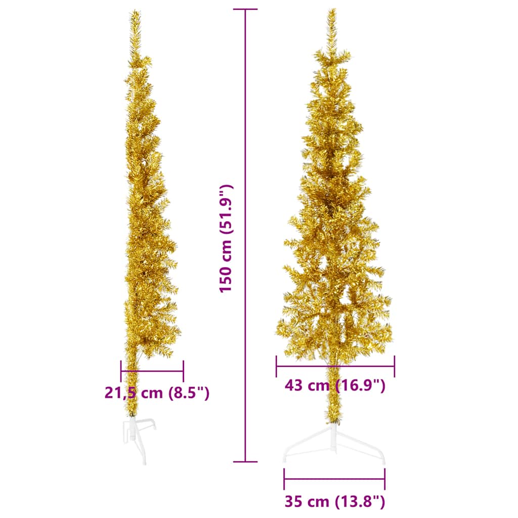 Albero Natale Artificiale Sottile a Metà con Supporto Oro 150cm 344590