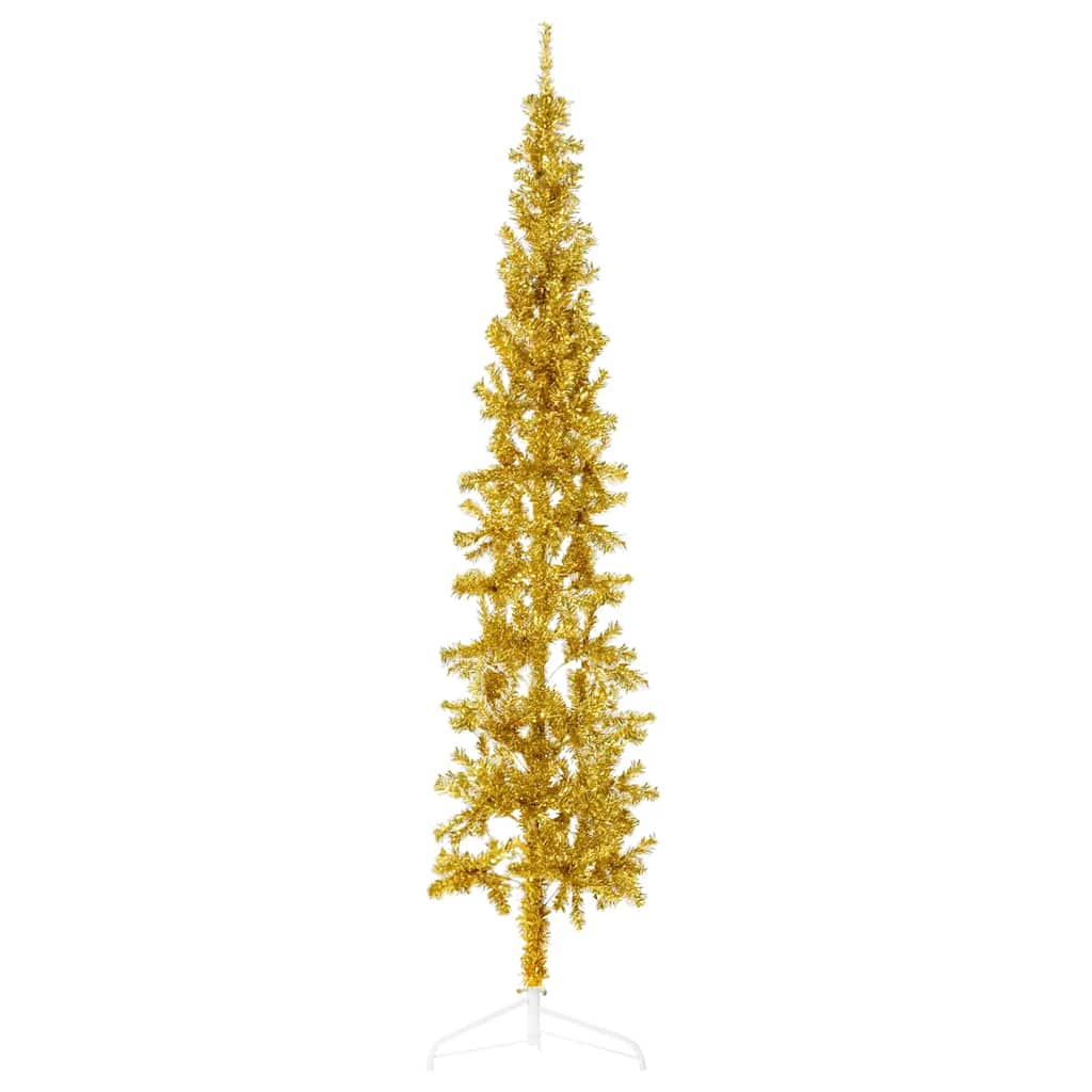 Albero Natale Artificiale Sottile a MetÃ  con Supporto Oro 180cm