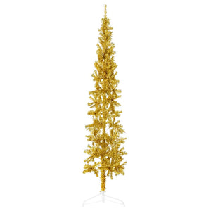 Albero Natale Artificiale Sottile a MetÃ  con Supporto Oro 180cm
