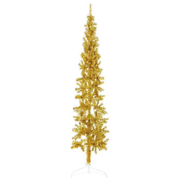 Albero Natale Artificiale Sottile a MetÃ  con Supporto Oro 210cm