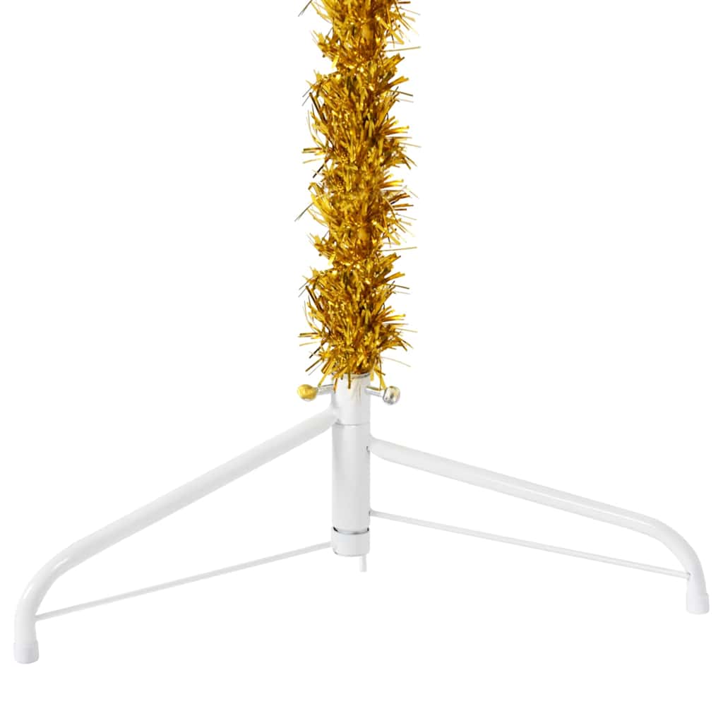 Albero Natale Artificiale Sottile a Met¨¤-Albero Natalizio con Supporto Oro 240cm