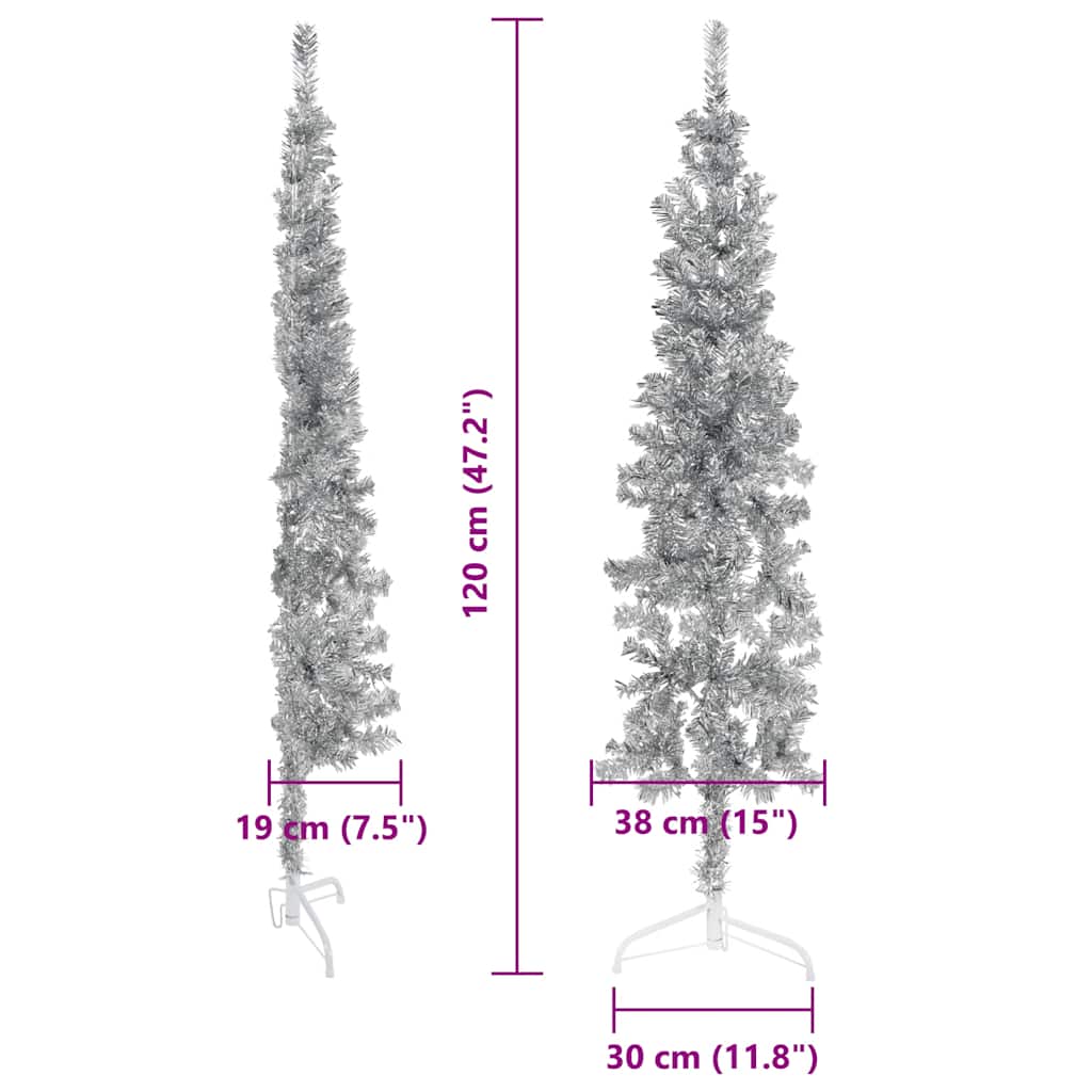Albero Natale Artificiale Sottile a Metà Supporto Argento 120cm 344594