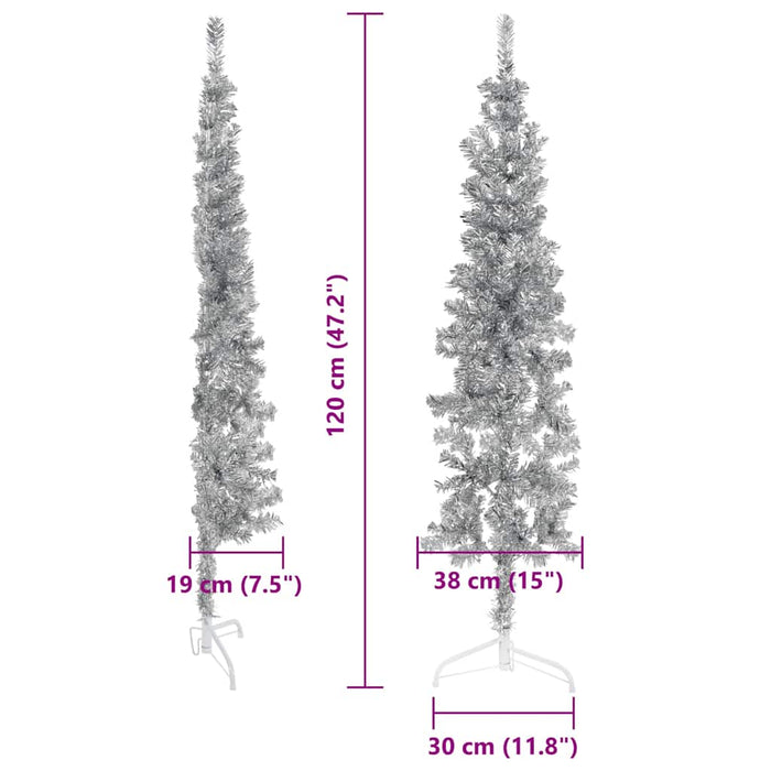 Albero Natale Artificiale Sottile a Metà Supporto Argento 120cm 344594