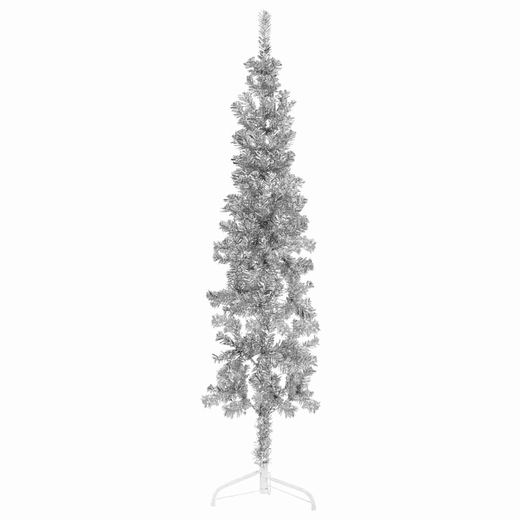 Albero Natale Artificiale Sottile a MetÃ  Supporto Argento 150cm