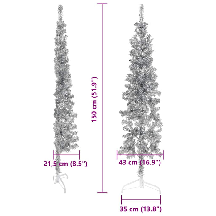 Albero Natale Artificiale Sottile a MetÃ  Supporto Argento 150cm