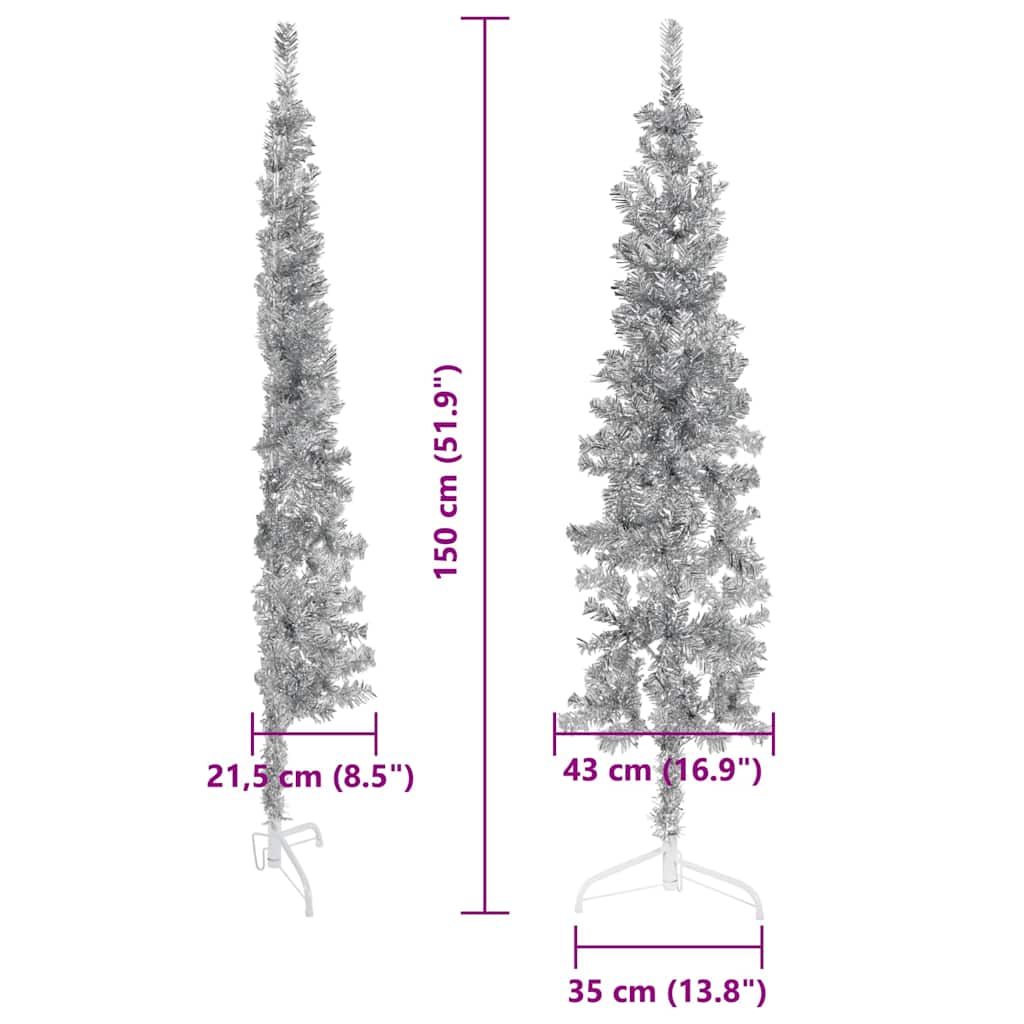 Albero Natale Artificiale Sottile a Metà Supporto Argento 150cm 344595