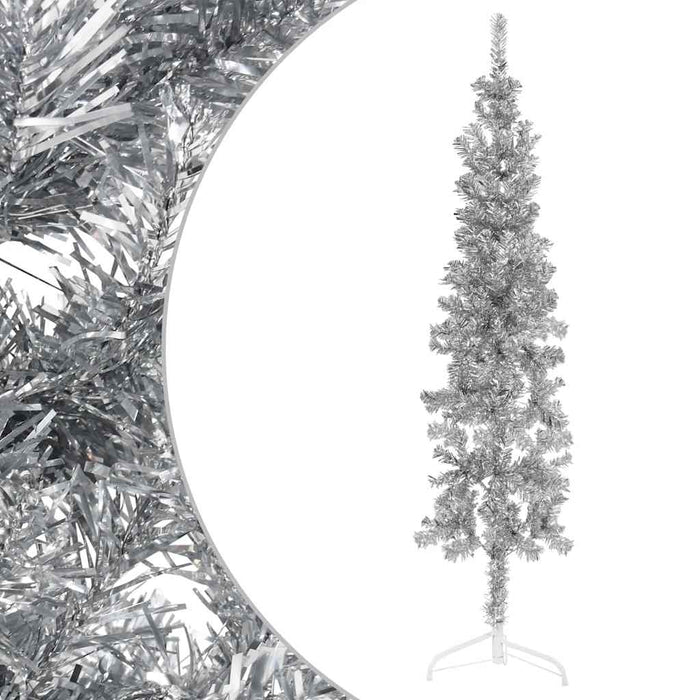 Albero Natale Artificiale Sottile a Met¨¤ Supporto-Albero Natalizio Argento 180cm