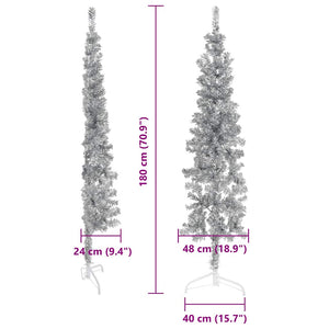 Albero Natale Artificiale Sottile a Metà Supporto Argento 180cm 344596