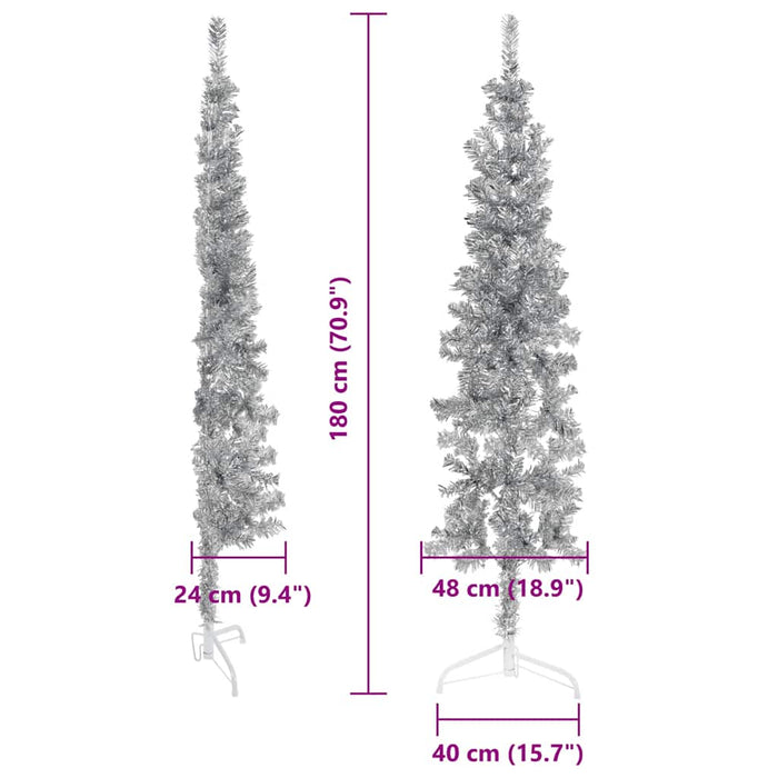 Albero Natale Artificiale Sottile a Metà Supporto Argento 180cm 344596
