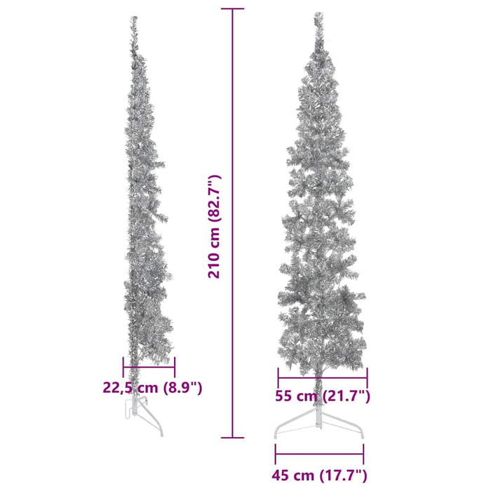Albero Natale Artificiale Sottile a Metà Supporto Argento 210cm 344597