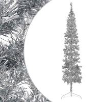 Albero Natale Artificiale Sottile a Met¨¤ Supporto-Albero Natalizio Argento 240cm