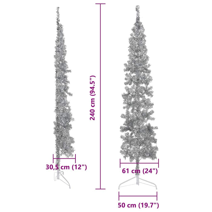 Albero Natale Artificiale Sottile a Metà Supporto Argento 240cm 344598