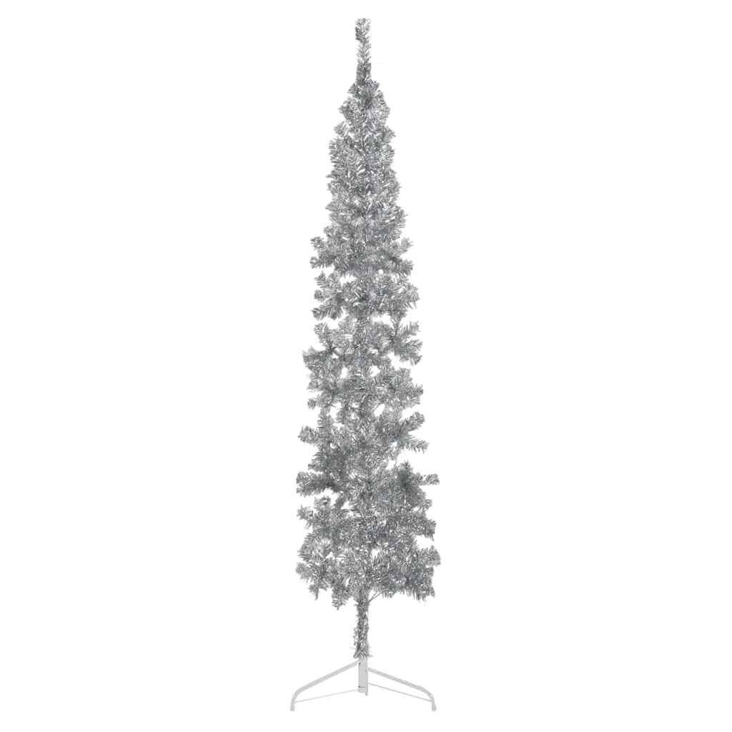 Albero Natale Artificiale Sottile a MetÃ  Supporto Argento 240cm
