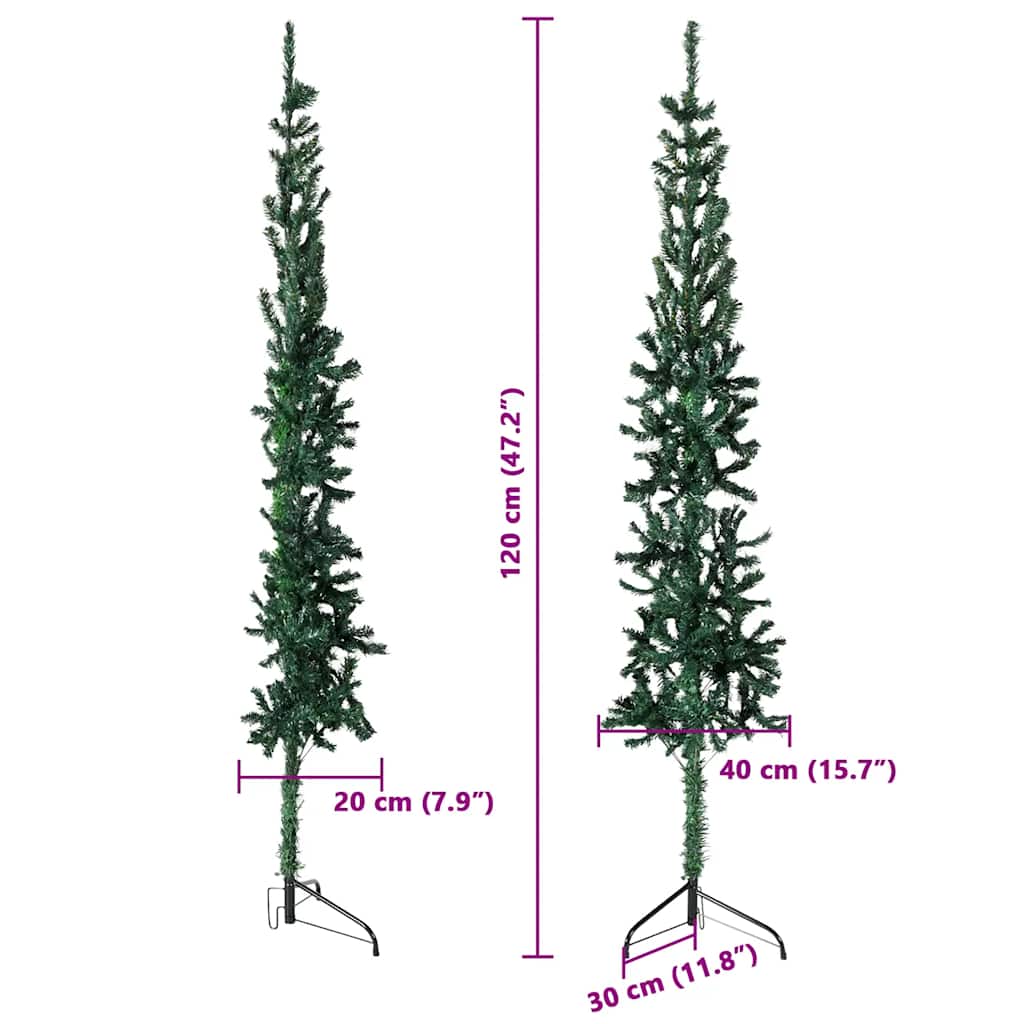 Albero Natale Artificiale Sottile a Met¨¤ Supporto-Albero Natalizio Verde 120 cm